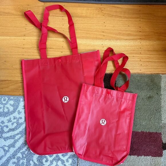 Bundle 2 Lululemon Holiday Reusable Shopping Gift Bag Totes Red and White - Picture 1 of 4
